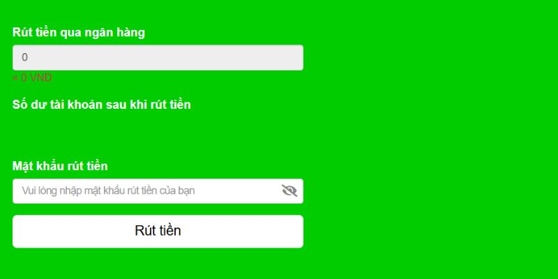 Người chơi điền số tiền muốn rút và mã PIN